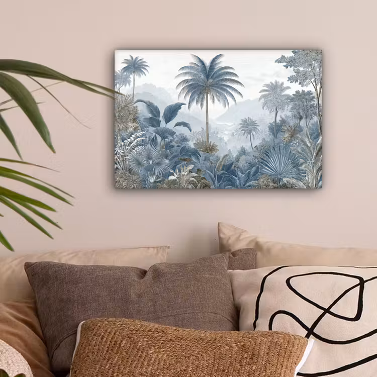 Jungle - Modern - Blauw - Groen canvas 2cm klein -sfeer1