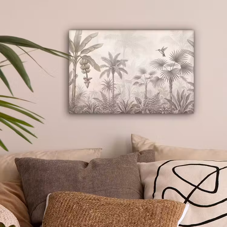 Jungle - Banenboom - Kolibrie - Beige canvas 2cm klein -sfeer1