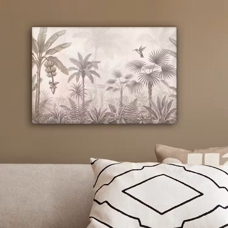 Jungle - Banenboom - Kolibrie - Beige canvas 2cm klein -sfeer3