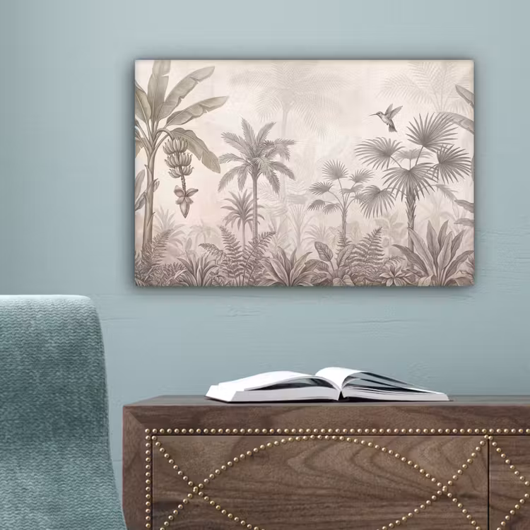 Jungle - Banenboom - Kolibrie - Beige canvas 2cm klein -sfeer4