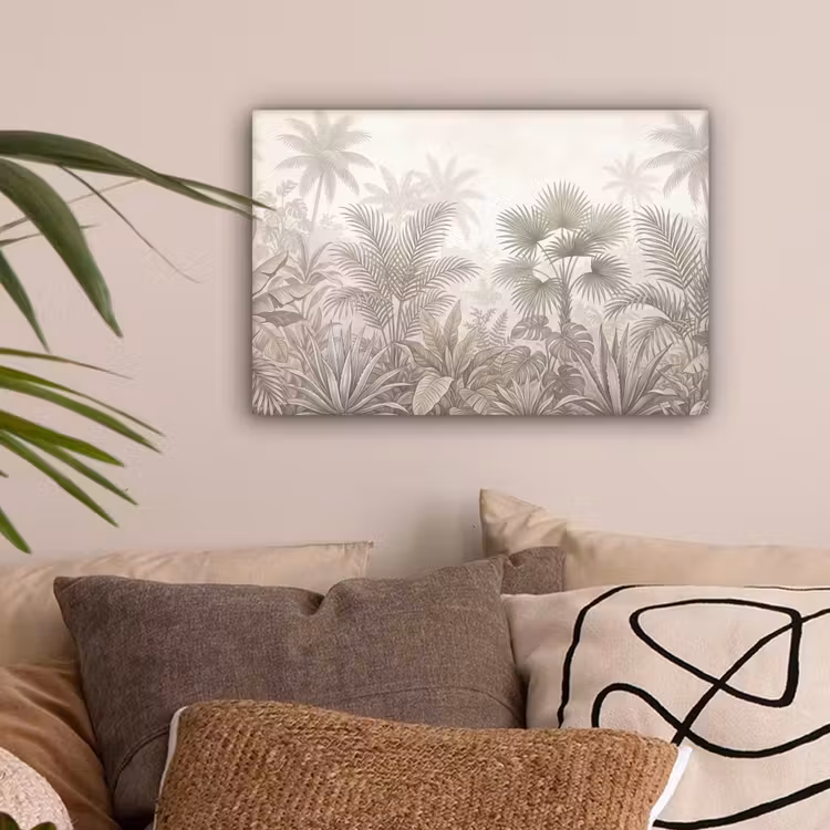 Jungle - Tropisch - Natuur -Vintage - Beige canvas 2cm klein -sfeer1