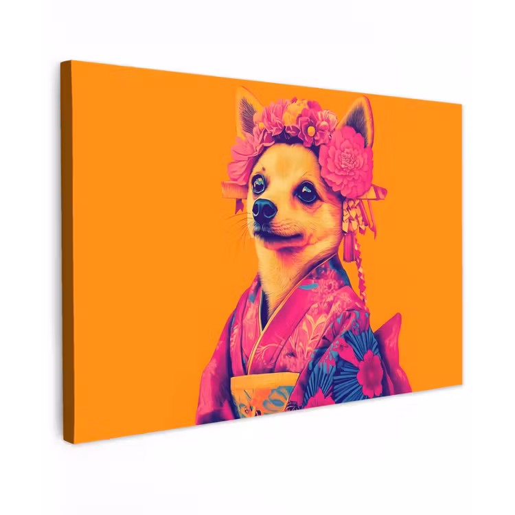 Kimono - Hondje - Bloemenkroon - Oranje canvas 2cm klein -z3d