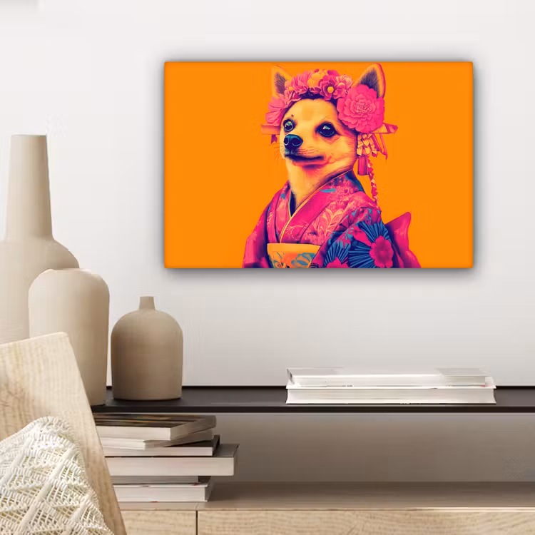 Kimono - Hondje - Bloemenkroon - Oranje canvas 2cm klein -sfeer6