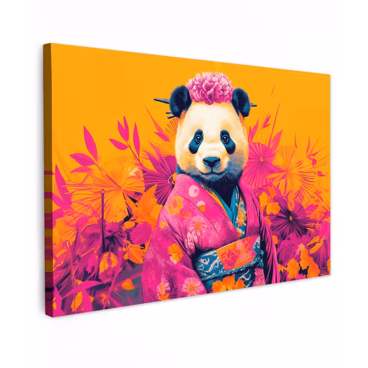 Kimono - Roze - Panda - Bloemenkroon canvas 2cm klein -z3d