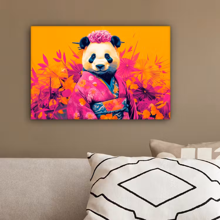 Kimono - Roze - Panda - Bloemenkroon canvas 2cm klein -sfeer3