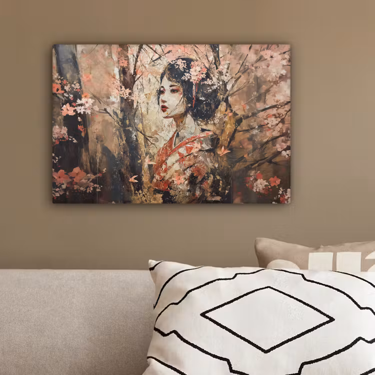 Kimono - Vrouw - kersenbomen canvas 2cm klein -sfeer3