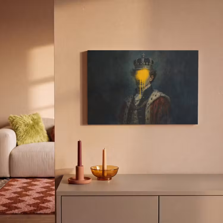 Koning - Portret - Druipende gele verf canvas 2cm klein -sfeer1
