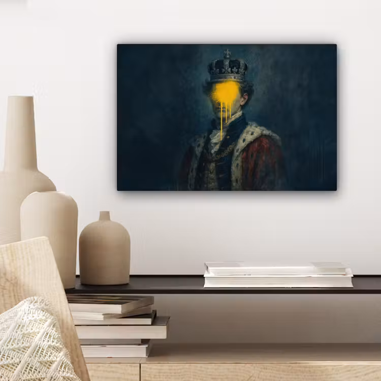 Koning - Portret - Druipende gele verf canvas 2cm klein -sfeer6
