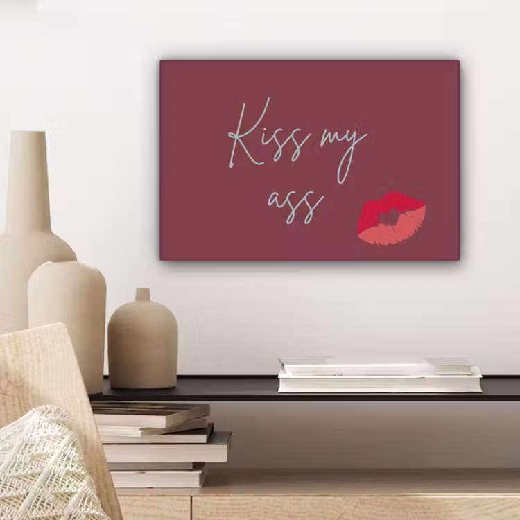 Kiss my ass - Lip - Bordeaux canvas 2cm klein -sfeer6