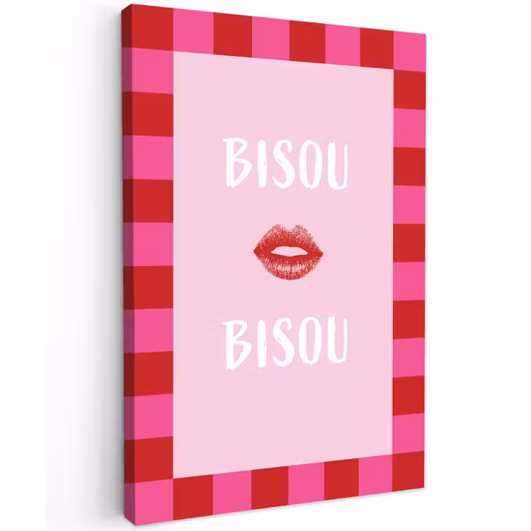 Kiss - Roze - Frans - Valentijn canvas 2cm klein -z3d