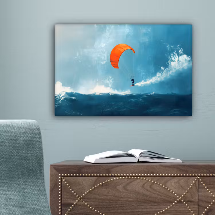 Kitesurfer - Oranje - Zee - Lucht canvas 2cm klein -sfeer4