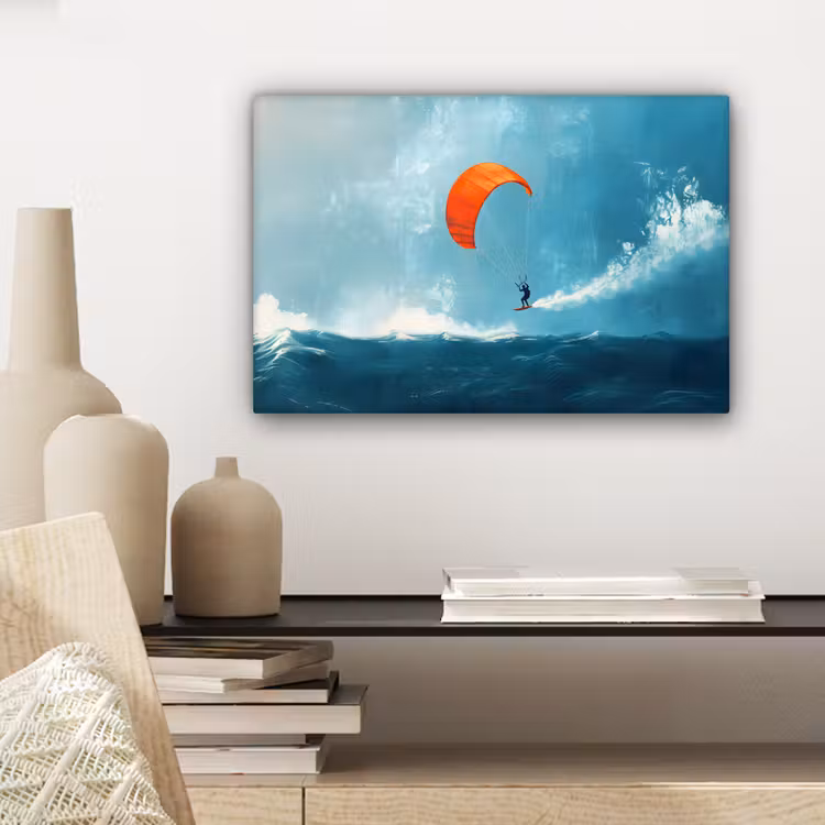 Kitesurfer - Oranje - Zee - Lucht canvas 2cm klein -sfeer6