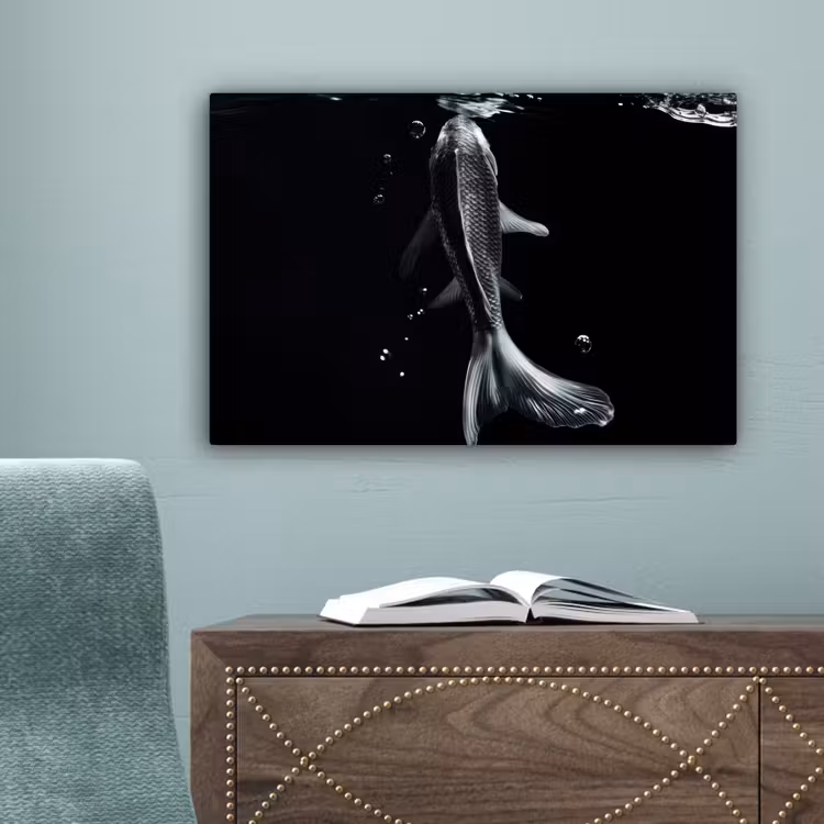 Koi - Vissen - Water - Zwart canvas 2cm klein -sfeer4