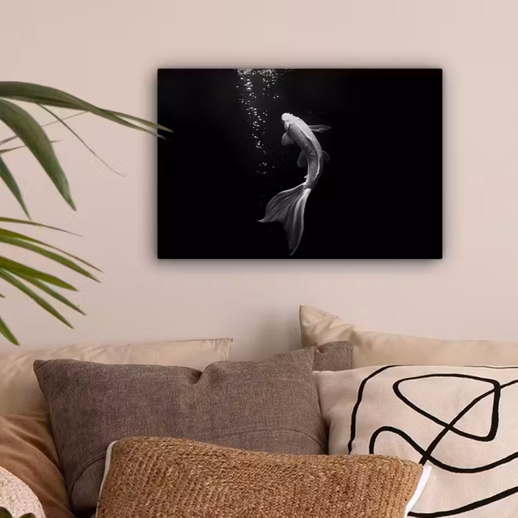 Koi - Vis - Wit - Zwart canvas 2cm klein -sfeer1