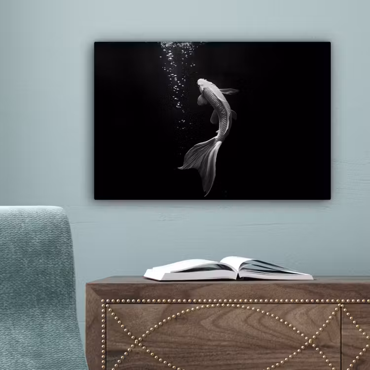 Koi - Vis - Wit - Zwart canvas 2cm klein -sfeer4