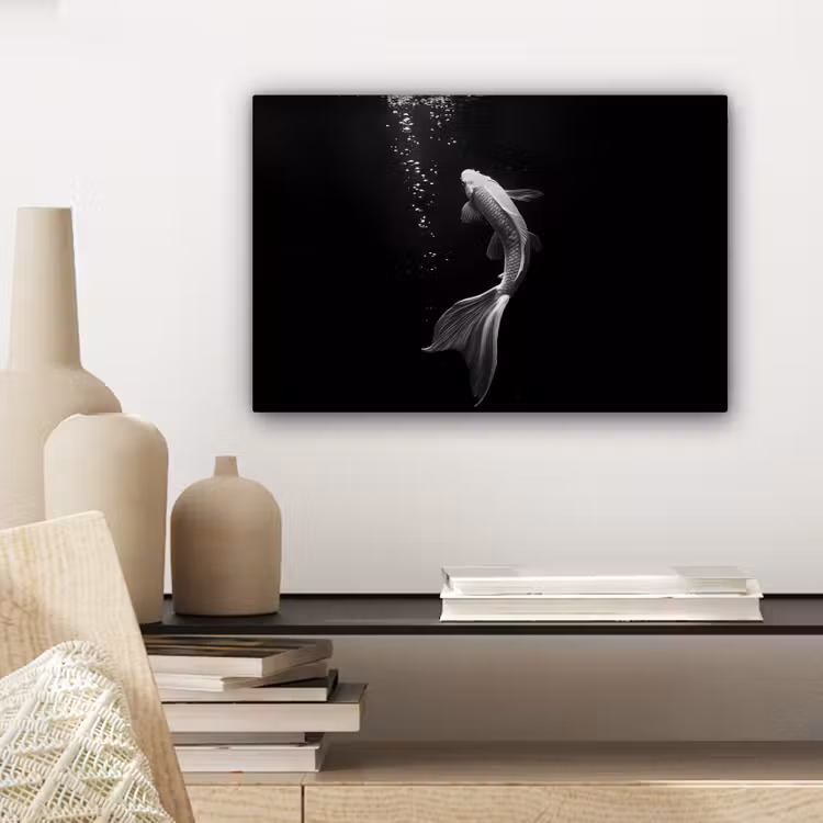 Koi - Vis - Wit - Zwart canvas 2cm klein -sfeer6
