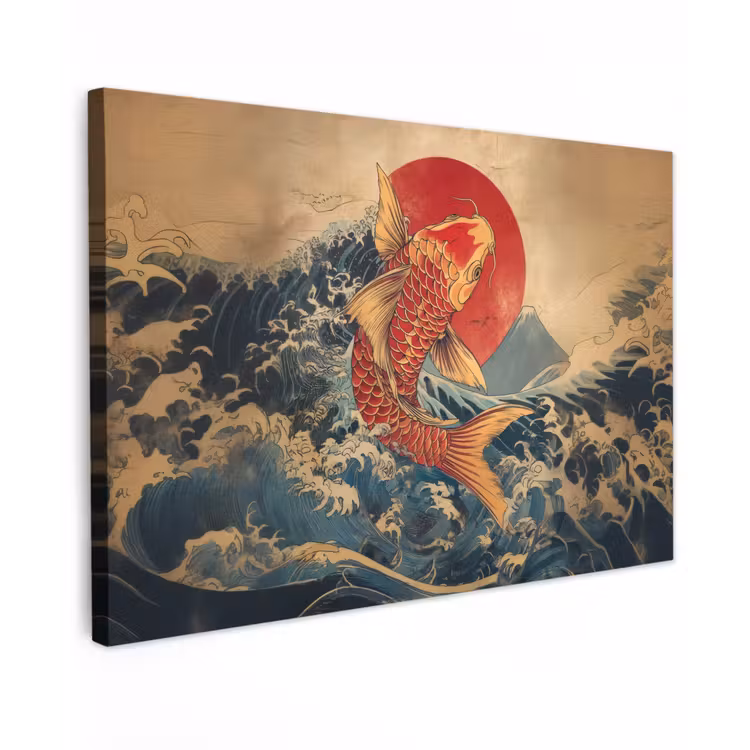 Koi - Zee - Golven - Zon canvas 2cm klein -z3d