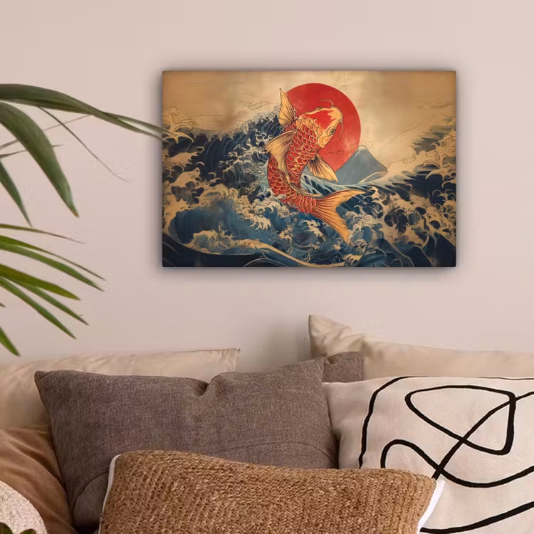 Koi - Zee - Golven - Zon canvas 2cm klein -sfeer1