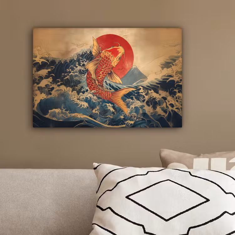 Koi - Zee - Golven - Zon canvas 2cm klein -sfeer3