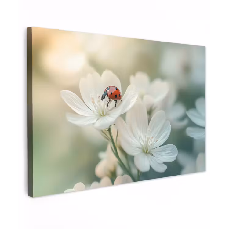 Lieveheersbeestje - Bloemen - Wit canvas 2cm klein -z3d