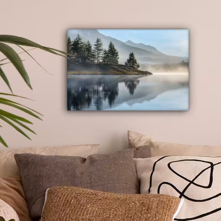 Meer - Mist - Bergen - Landschap canvas 2cm klein -sfeer1