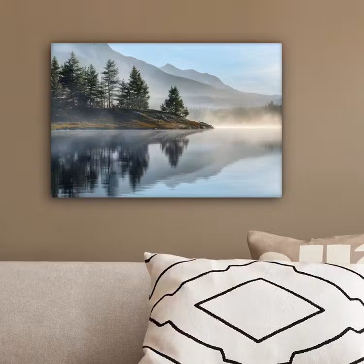 Meer - Mist - Bergen - Landschap canvas 2cm klein -sfeer3