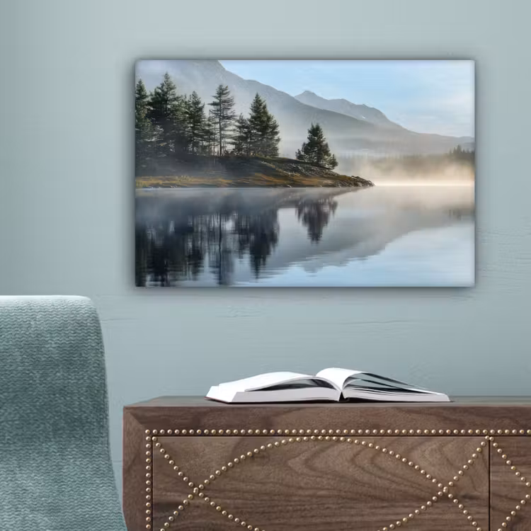 Meer - Mist - Bergen - Landschap canvas 2cm klein -sfeer4