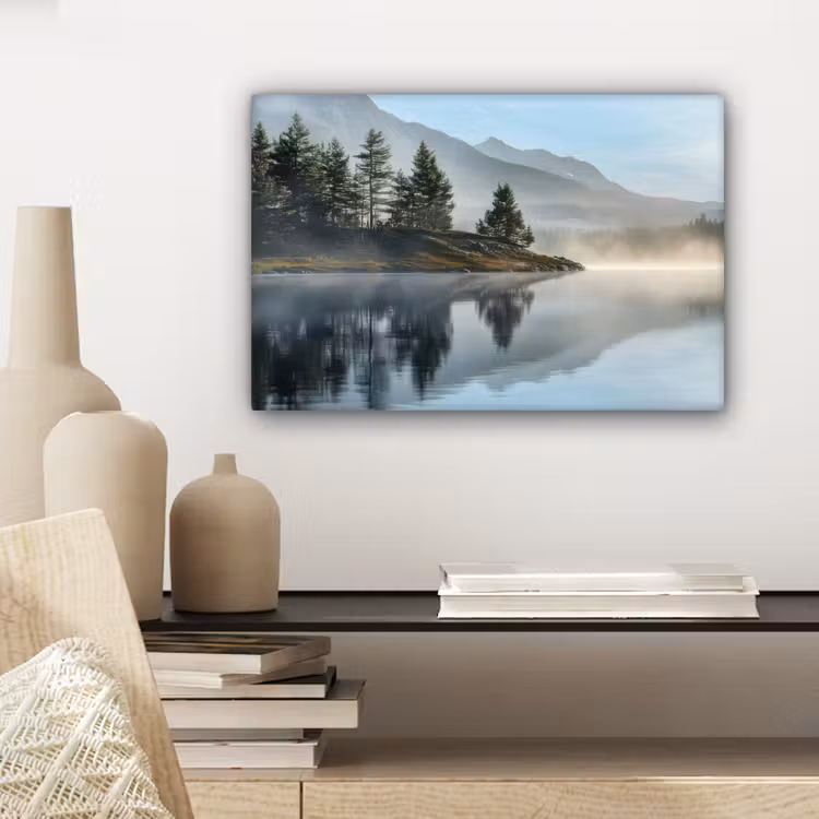 Meer - Mist - Bergen - Landschap canvas 2cm klein -sfeer6