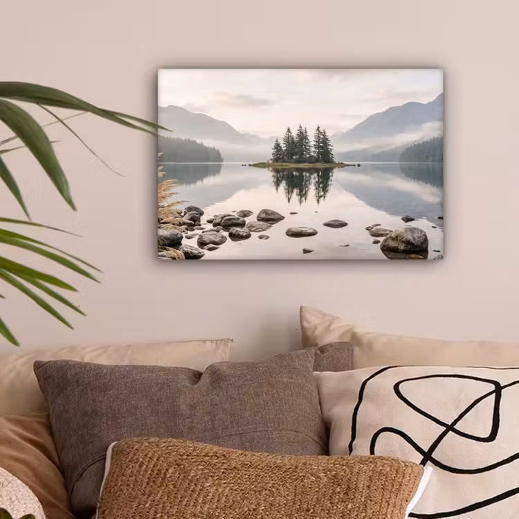 Meer - Bergen - Landschap - Groen canvas 2cm klein -sfeer1