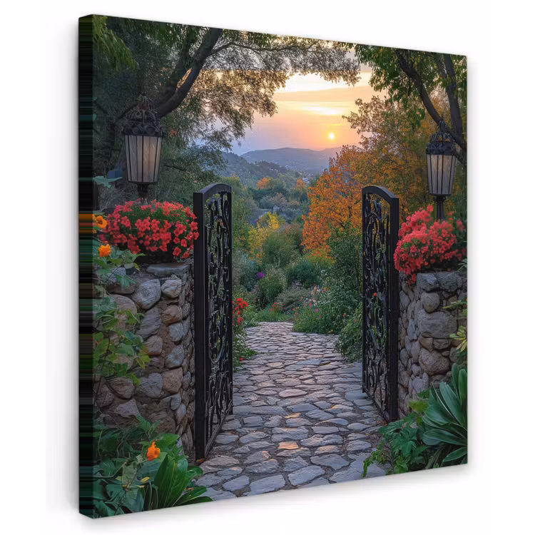 Landschap - Hek - Pad - Zonsondergang - Natuur canvas 2cm klein -z3d