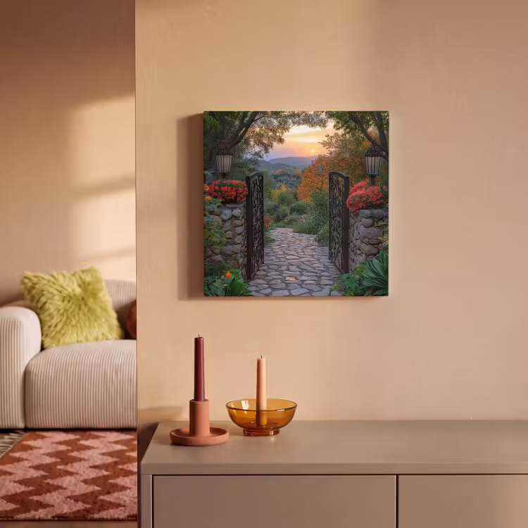 Landschap - Hek - Pad - Zonsondergang - Natuur canvas 2cm klein -sfeer1
