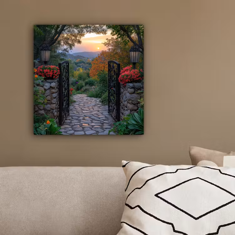 Landschap - Hek - Pad - Zonsondergang - Natuur canvas 2cm klein -sfeer3