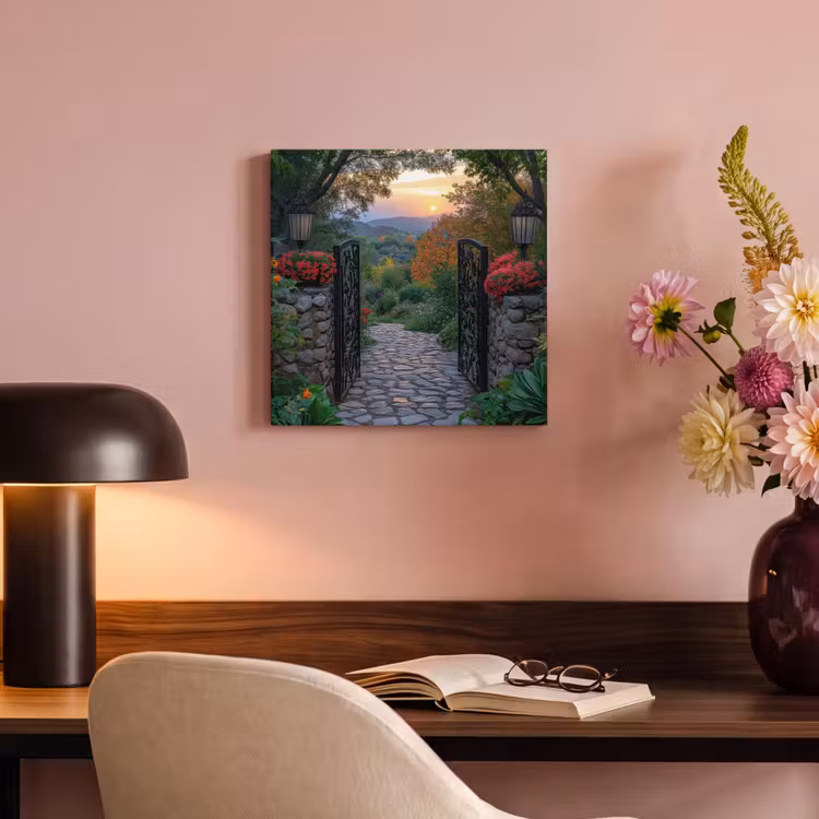 Landschap - Hek - Pad - Zonsondergang - Natuur canvas 2cm klein -sfeer4
