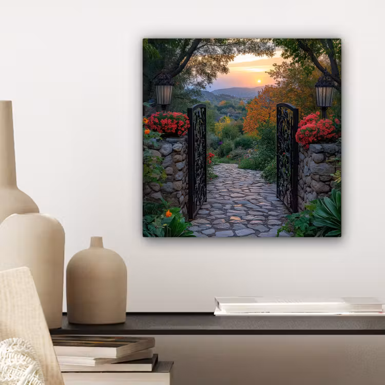 Landschap - Hek - Pad - Zonsondergang - Natuur canvas 2cm klein -sfeer6