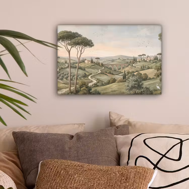 Landschap - Heuvels - Zandpad - Groen canvas 2cm klein -sfeer1