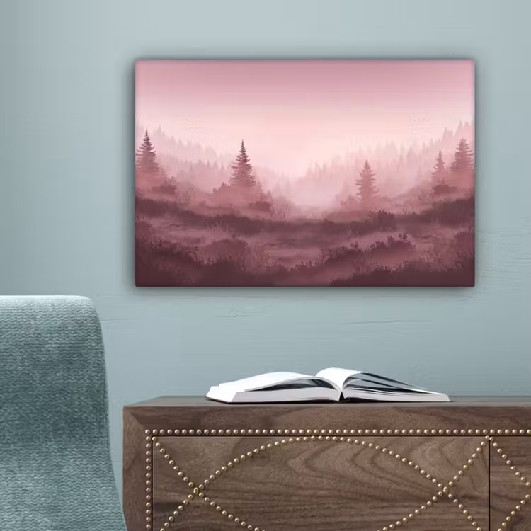 Landschap - Mistig - Roze canvas 2cm klein -sfeer4