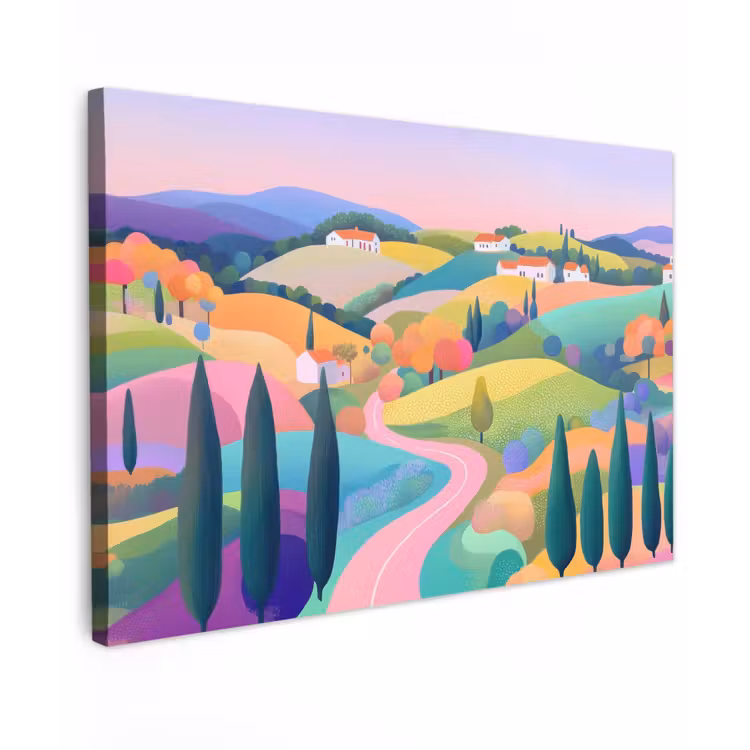 Landschap - Paars - Pastel - Huizen canvas 2cm klein -z3d