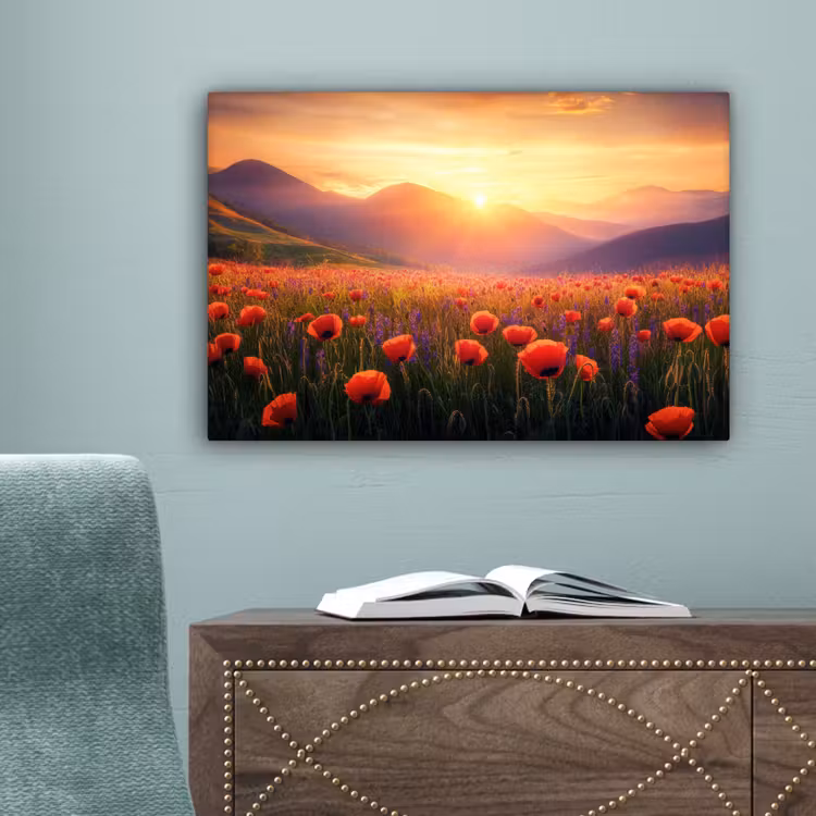 Landschap - Zonsondergang - Bloemenveld canvas 2cm klein -sfeer4