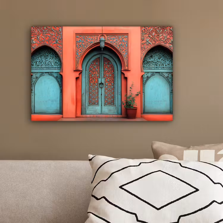 Lantaarn - Deur - Turquoise canvas 2cm klein -sfeer3