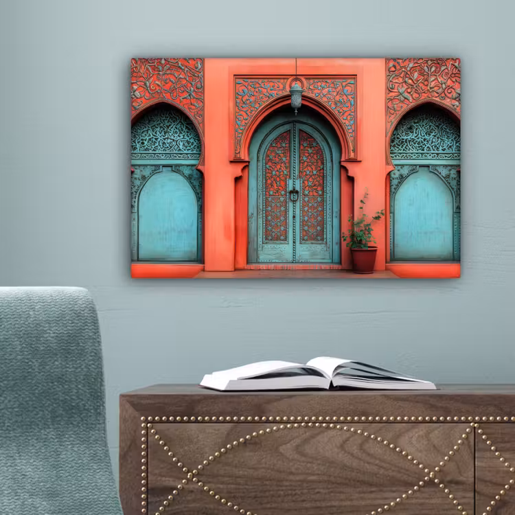 Lantaarn - Deur - Turquoise canvas 2cm klein -sfeer4