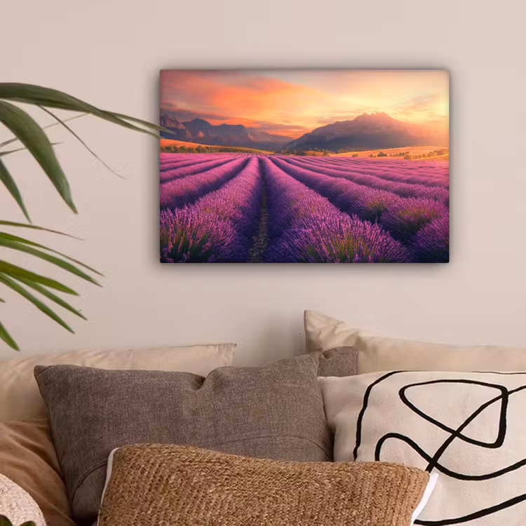 Lavendelveld - Zonsondergang - Paars canvas 2cm klein -sfeer1