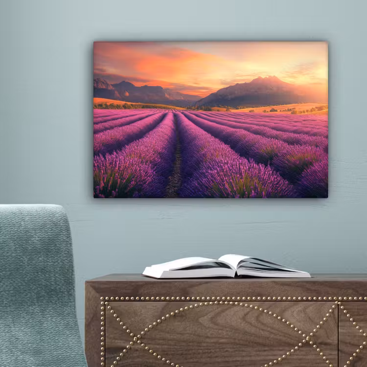 Lavendelveld - Zonsondergang - Paars canvas 2cm klein -sfeer4