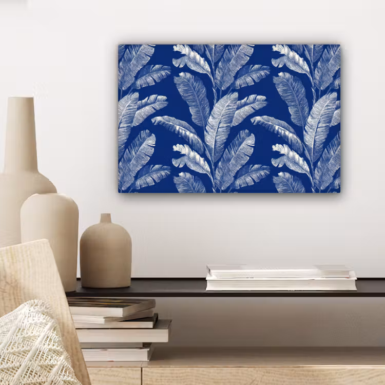 Blad - Palm - Blauw canvas 2cm klein 34 -sfeer6