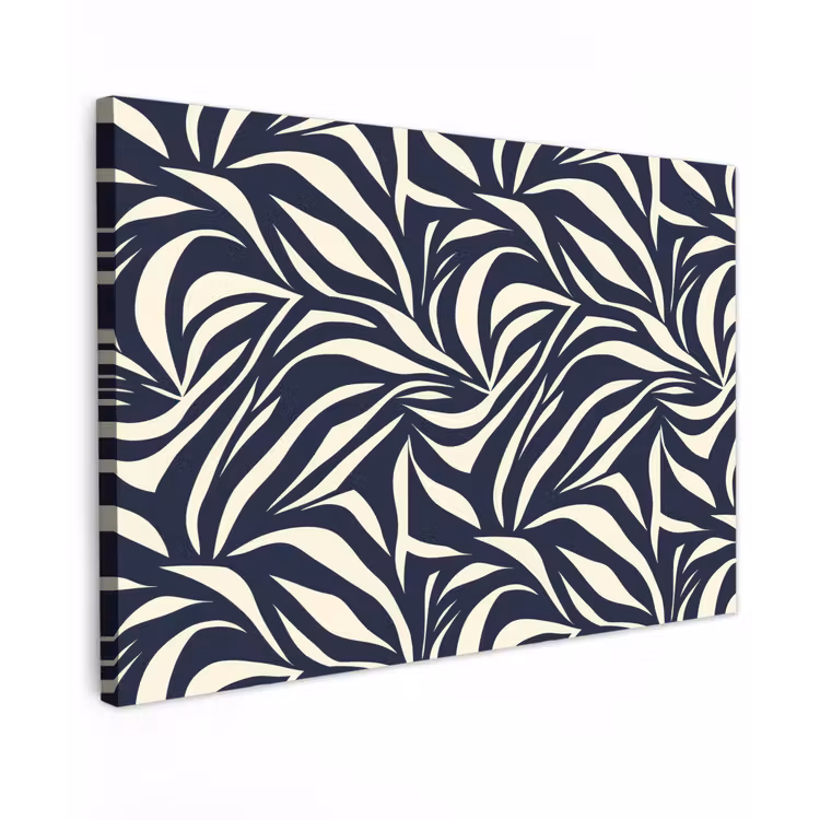 Bladvormen - Blauw - Patroon - Wit canvas 2cm klein 34 -z3d