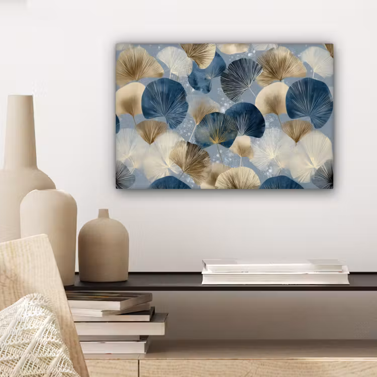 Bladeren - Abstract - Goud - Blauw canvas 2cm klein -sfeer6