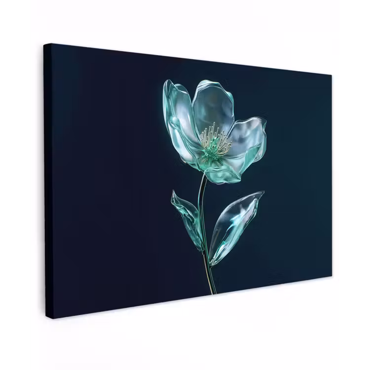 Bladeren - Bloem - Glazen - Donkerblauw canvas 2cm klein -z3d
