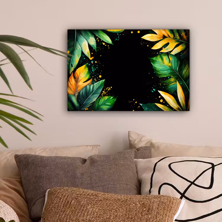 Bladeren - Groen - Geel - Verf - Jungle canvas 2cm klein -sfeer1