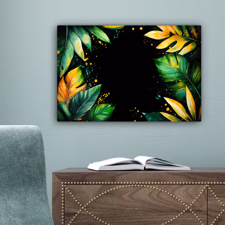 Bladeren - Groen - Geel - Verf - Jungle canvas 2cm klein -sfeer4