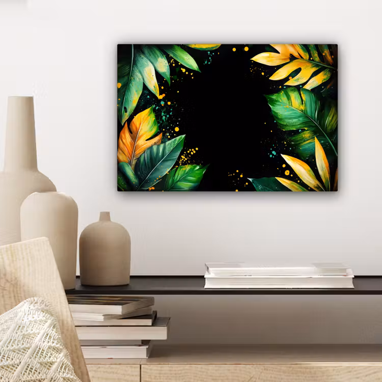 Bladeren - Groen - Geel - Verf - Jungle canvas 2cm klein -sfeer6