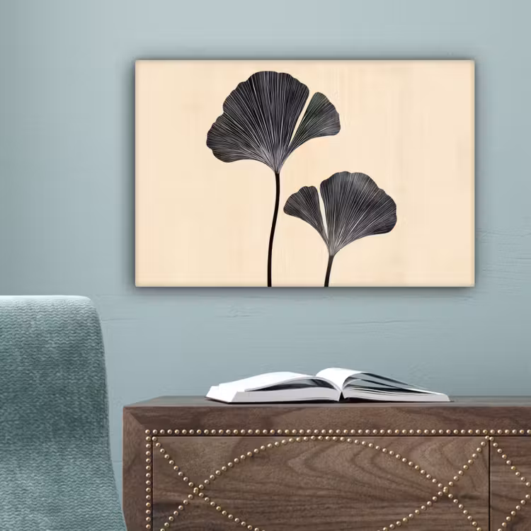 Bladeren - Minimalistisch - Zwart canvas 2cm klein -sfeer4